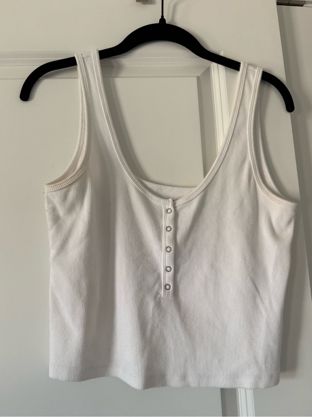 Abercrombie & Fitch White Ribbed Henley Crop Tank Top - Women